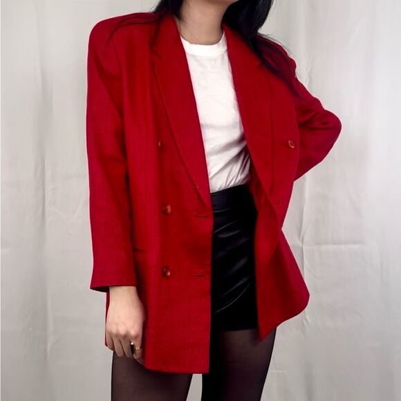 Vintage Liz Claiborne Petitte Red 100% Linen Double Breasted Blazer - Picture 1 of 8